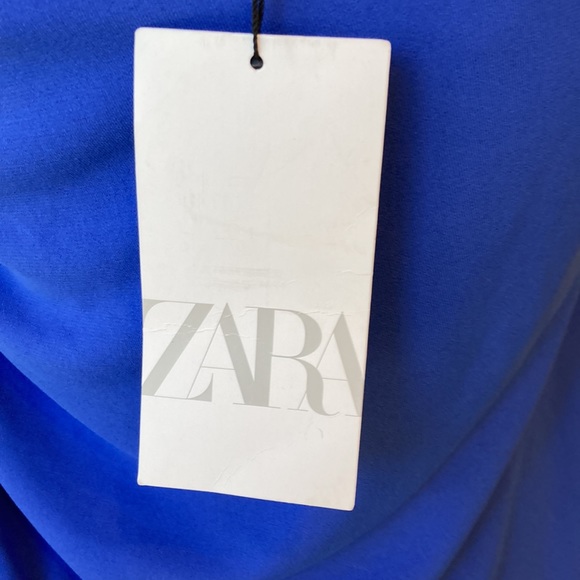 Zara Long Dress w/ Ruching and Slit in Skirt Royal Blue. Zip up Side NWT XL - Picture 6 of 8